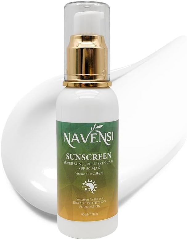 Navensi SPF 50 Sunscreen - Broad Spectrum UVA & UVB Protection - Hydrating & Lightweight Formula with Vitamin C & Collagen - Non-Greasy, Fast Absorbing, for Face & Body Anti-Aging Anti Wrinkle 80-ml