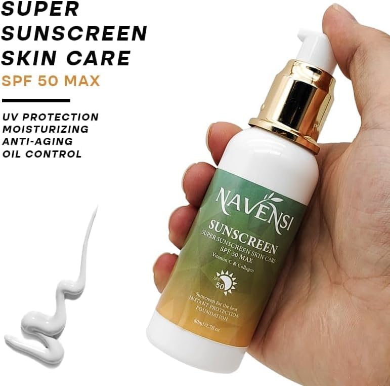 Navensi SPF 50 Sunscreen - Broad Spectrum UVA & UVB Protection - Hydrating & Lightweight Formula with Vitamin C & Collagen - Non-Greasy, Fast Absorbing, for Face & Body Anti-Aging Anti Wrinkle 80-ml