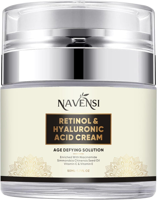 Navensi Retinol, Collagen & Hyaluronic Acid Cream – Anti-Aging, Acne Removal & Hydrating Moisturizer for Wrinkles, Fine Lines & Dark Spots – Lightweight, Fast-Absorbing Face Cream for All Skin Types